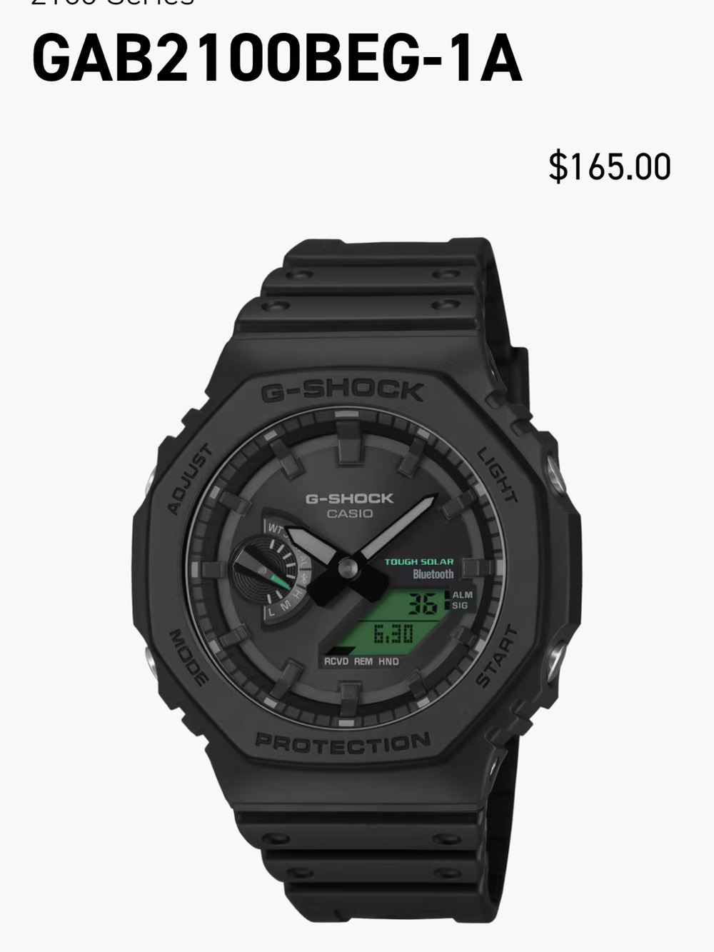 Casio G-Shock Black and Green Accents Solar Bluetooth Watch
